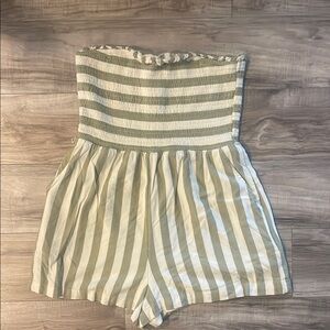 Striped Green and White Women's Romper